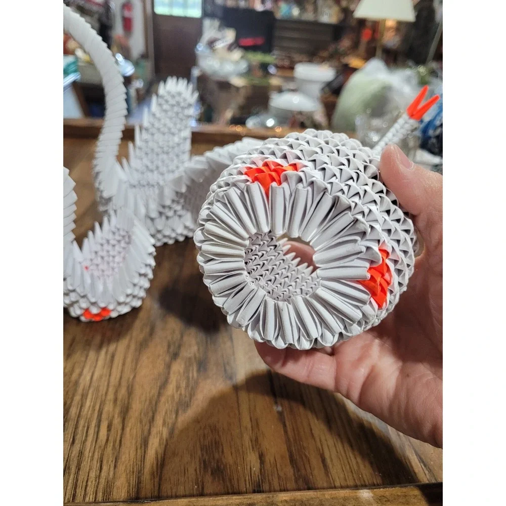 3 Handcrafted 3D Origami Folded Paper white  Swan Goose  Basket,  7